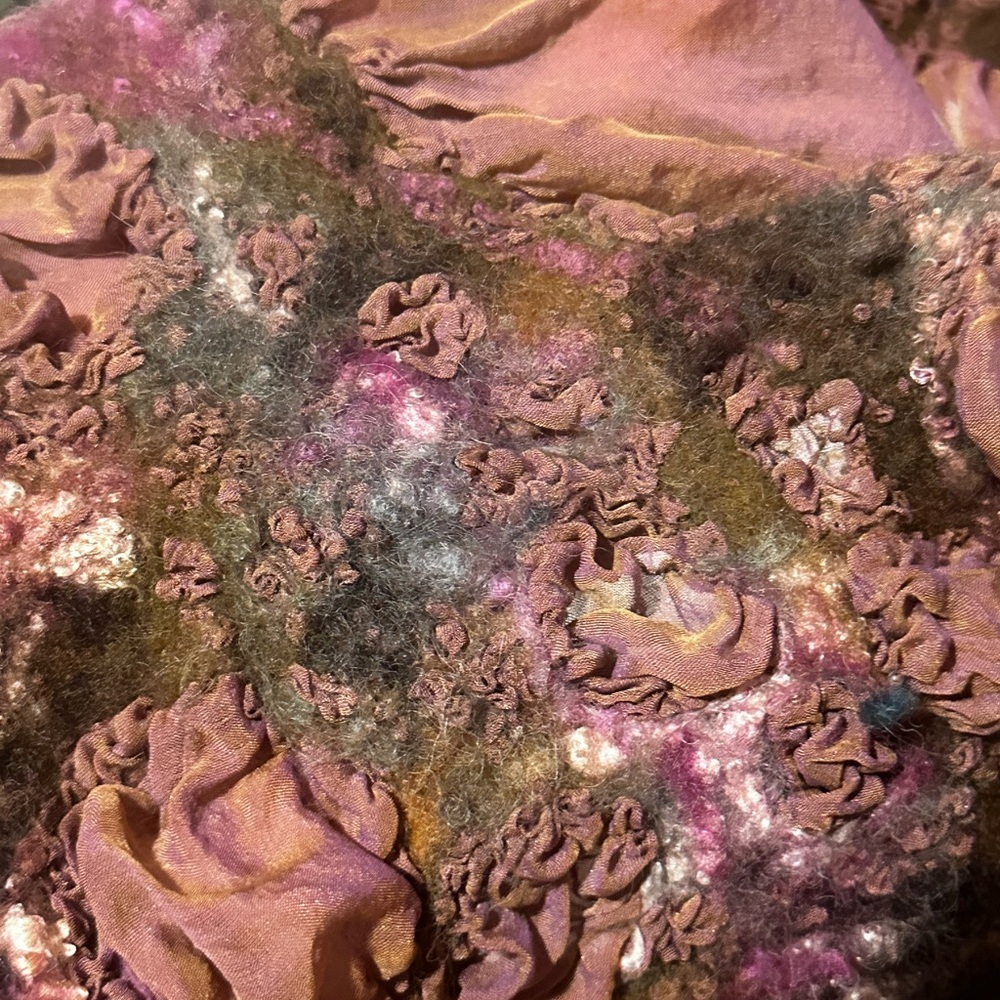 handmade, textured mauve and brown felted scarf/wrap with ruched fabric details - Picture 2 of 3